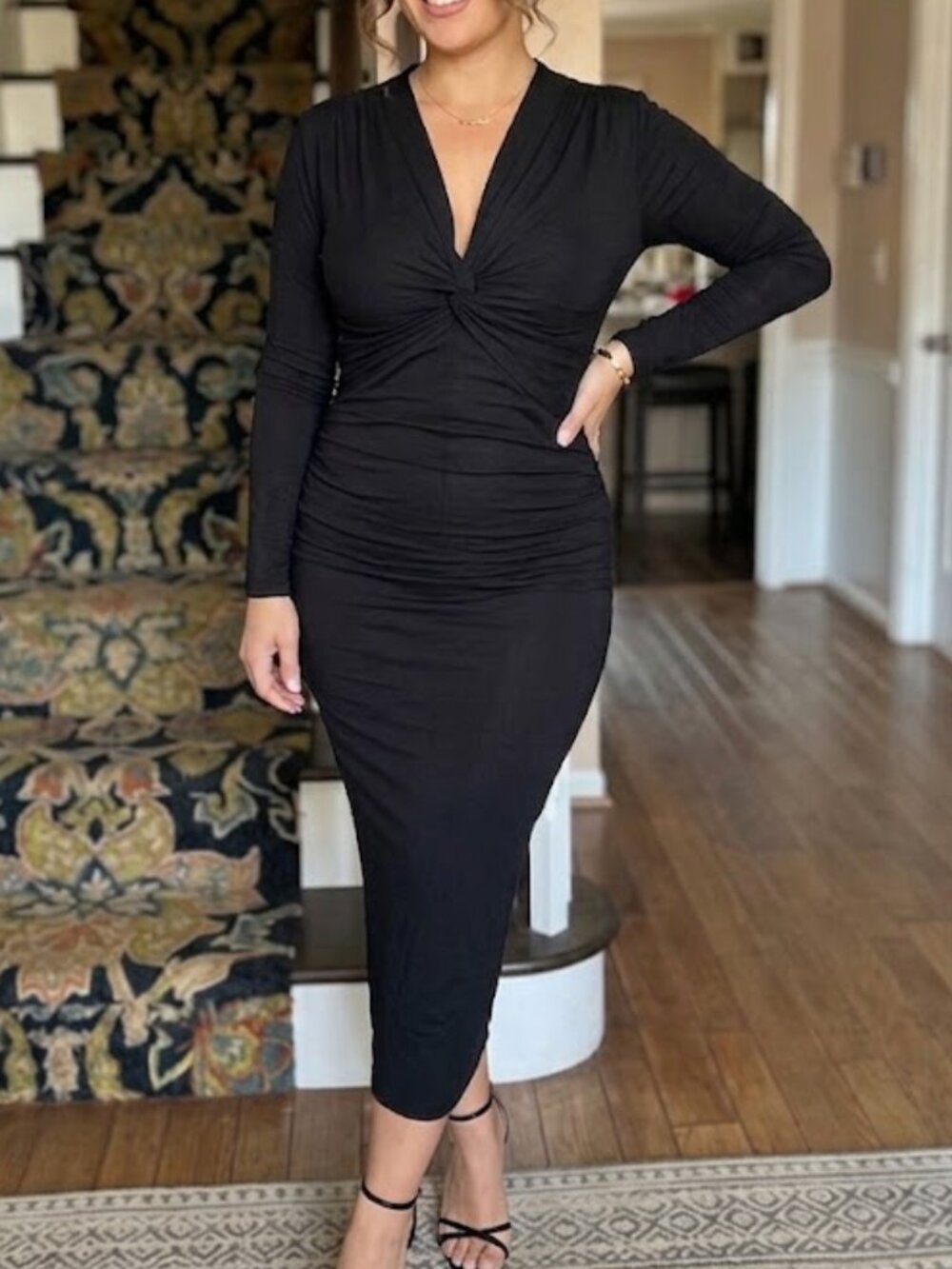 NWT BCBG MaxAzria Bodycon Fitted V Neck Sexy Black Jersey Knit Dress Size Small